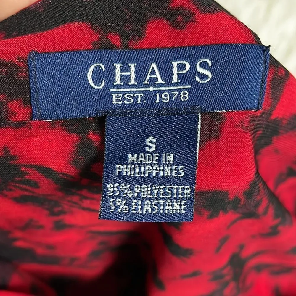 CHAPS Red Black Floral V-Neck Dress Small | Date Night Office Fall Chic Movie
